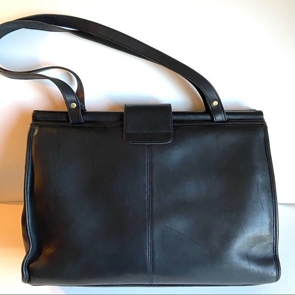 Vintage Genuine Black Leather Green Fields Briefcase Laptop Bag - Picture 3 of 12